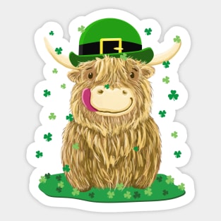 Scottish Highland Cow St Patrick's Day Shamrocks Sticker
